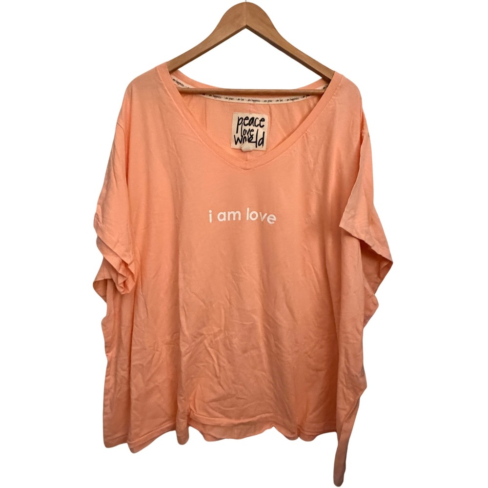 Peace Love World Graphic T-Shirt Womens 5X Peach Excellent I Am Love Daisy Tee